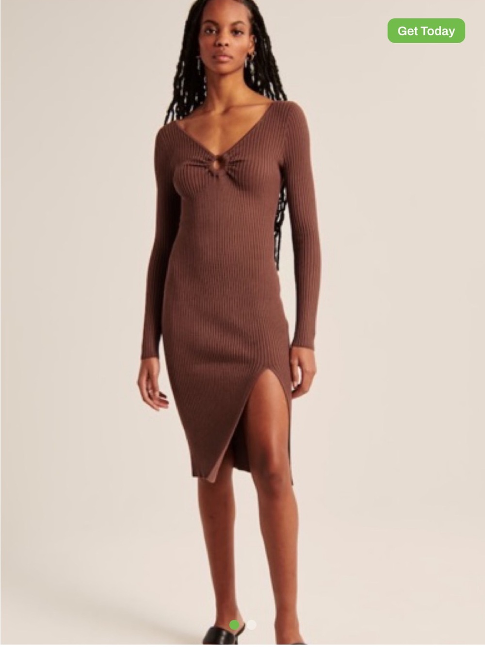 Abercrombie & Fitch Brown Rib-Knit Twist Front Midi Dress